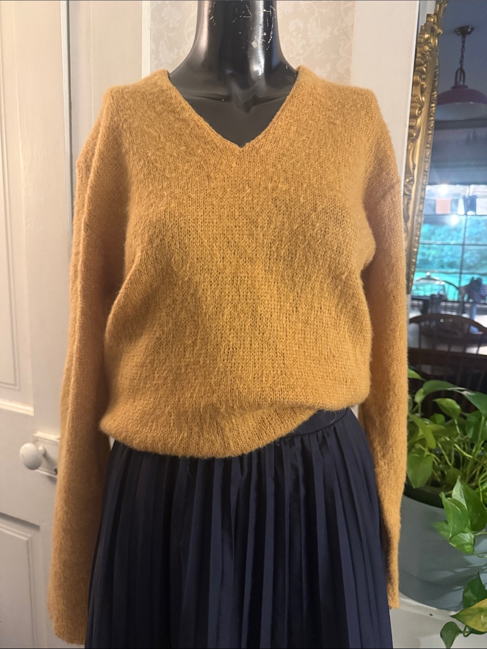 Vintage 60’s Virgin Mohair V-Neck Mustard Yellow Gold Boxy Sweater by Rugby